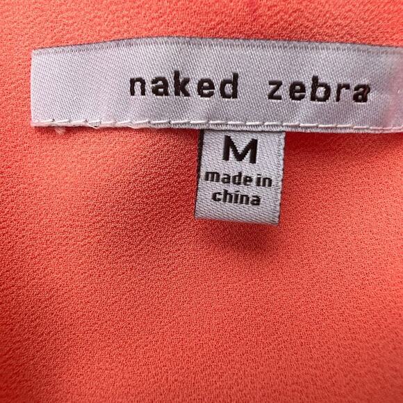 NAKED ZEBRA, criss cross strap tank top, coral sheer with lining. Women's size M - Picture 7 of 9